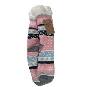 Treehouse Knits Socks Sherpa-Lined Winter Lounge Pink Blue Shoe Size 5-10 New